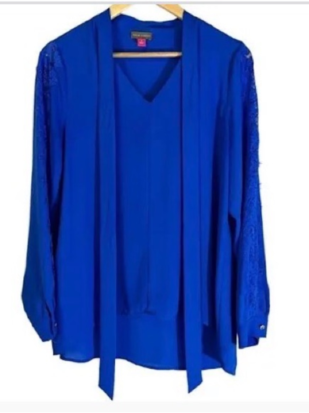 Vince Camuto Women’s Royal Blue V-Neck Blouse with Tie Neck